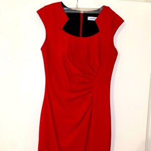 Calvin Klein red ruched sheath dress